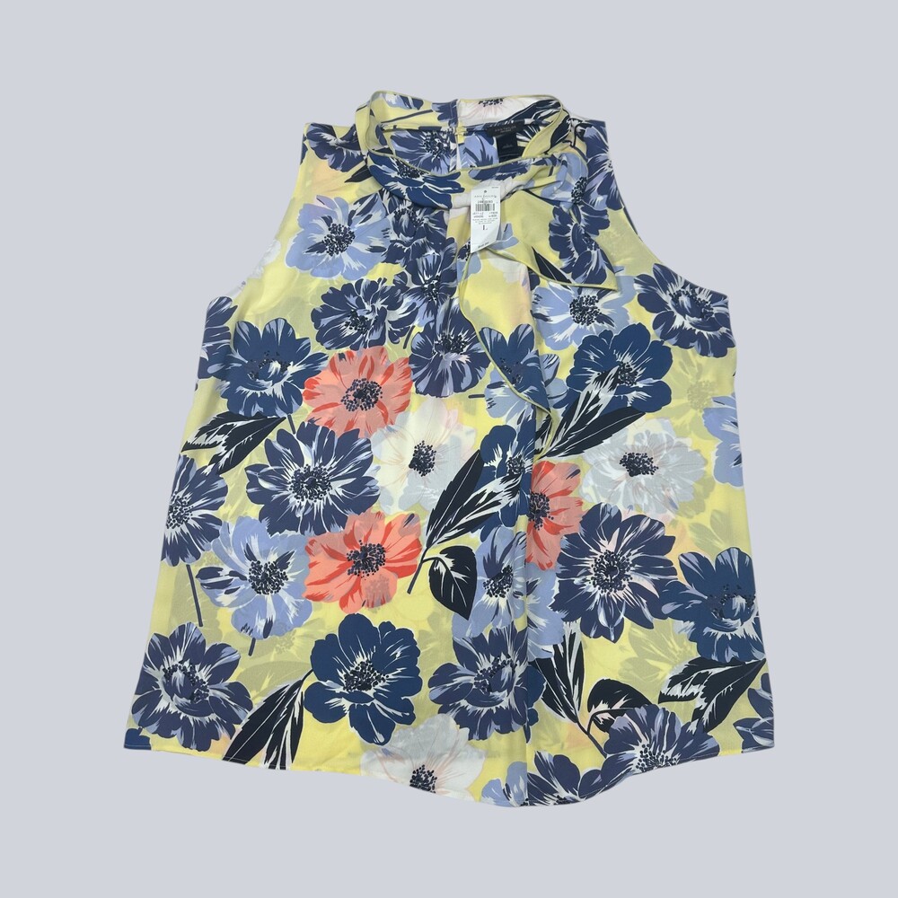 Ann Taylor Factory Womenโs Large Sleeveless Floral Blouse Yellow NWT